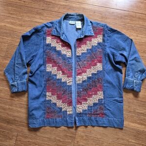 Vintage Quilted Patchwork Denim Shirt Jacket Penmans Plus Prairie Cottagecore